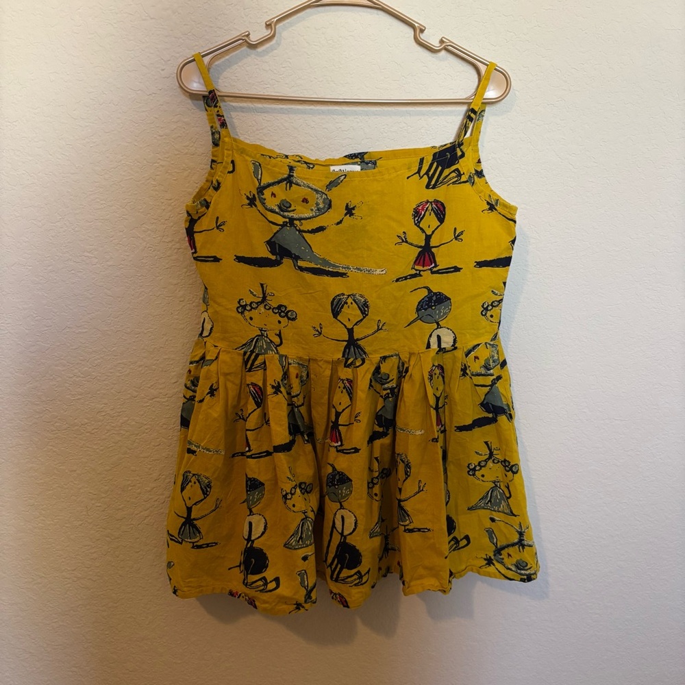 In Weave Yellow Babydoll Tank Top With Cartoon People, Size Small